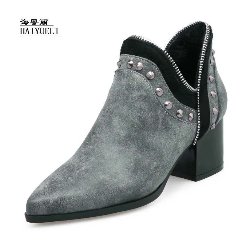 

Fashion Rivet Women's Shoes Autumn Winter Boots Thick Heel High Heels Shoes Ankle Boots