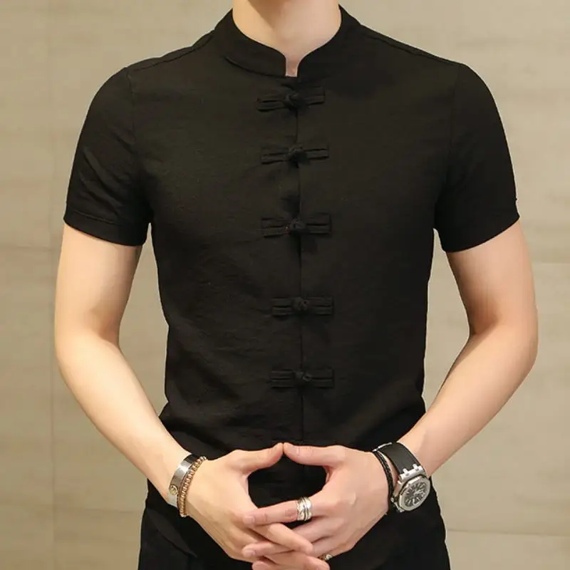 

Chinese Clothing For Men Short Sleeve Shirt Traditional chinese traditional tang suit tops oriental shirts for men hanfu blouse