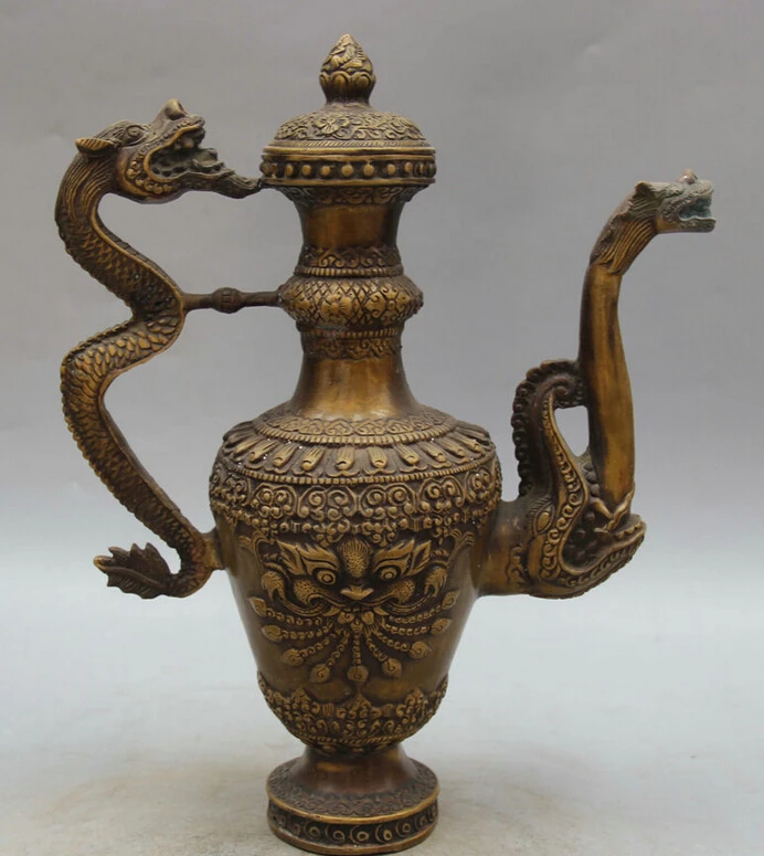 

song voge gem S5711 12" Marked Chinese Palace Copper Beast Head Dragon Handle Wine Tea Pot Flagon