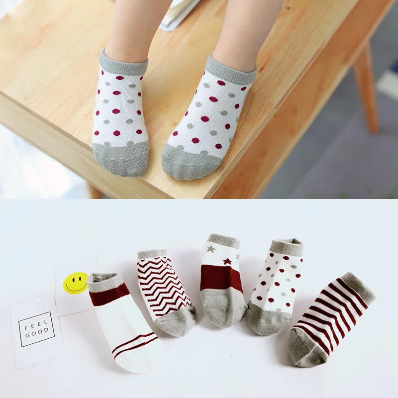 

children socks 2017 new summer 5 pairs/lot kids short sock 1- 10 years striped pattern fashion boat socks non-slip baby socks
