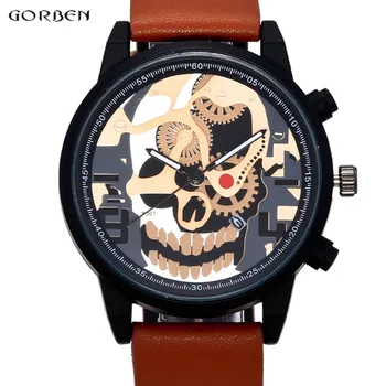 

Cool Man Watch Unique Design Skull Watch Men Clock 2017 New Fashion Mens Wristwatches Quartz Watch Halloween Mens Womens Gifts