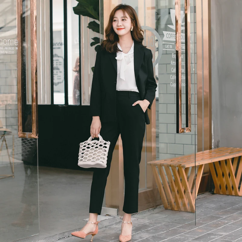 

2018 Autumn OL Style TWO Pieces Set Casual Single Button Jacket Blazer & Pencil Pant Classic Solid Women Pant Suit high quality