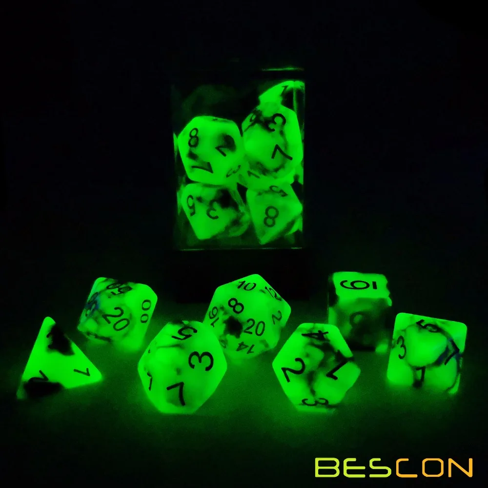 Bescon двухцветные Светящиеся в темноте полигедрические игральные кости набор