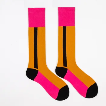 

PEONFLY Fashion Personality Stitching Colorful Stripes Woman Happy Socks Elegant Vintage Casual Cotton Sock Female Autumn Winter