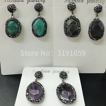 

Natural original stone of the original stone round eardrop of three pairs of color 2018 fashion accessories