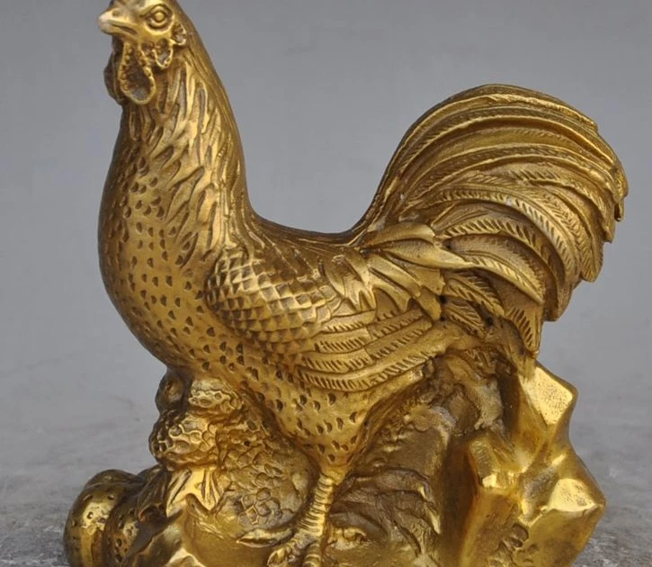 

6"Chinese Fengshui Brass Pumpkin Zodiac Year Cock Rooster Chicken Animal statue