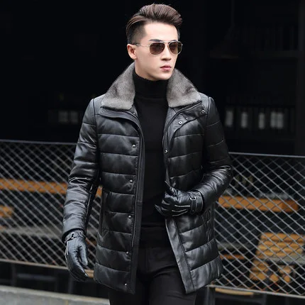 AYUNSUE зимняя мужская куртка из натуральной овечьей кожи нового размера плюс 4XL теплое длинное Мужское пальто LX1102 - Цвет: black