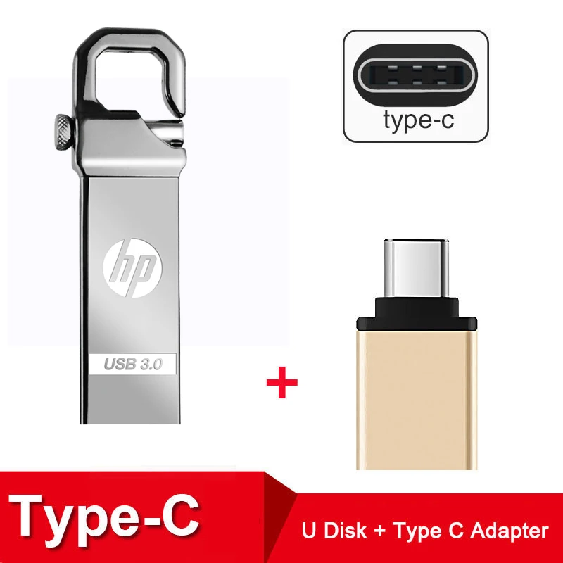 Флешка Металлический флеш-накопитель hp 32 Гб 64 Гб DIY Pendrive X750W Cle USB 3,0 Memory Stick Key Thumb Hook Lock Flies диск на ключ флэшка - Цвет: X750W Plus Type-C