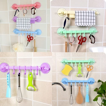 

Lock Type 6 Powerful Suction Hook Nail Free Kitchen Bathroom Seamless Wall Adjustable Multiple Row Hook Rack Double Suction Cup