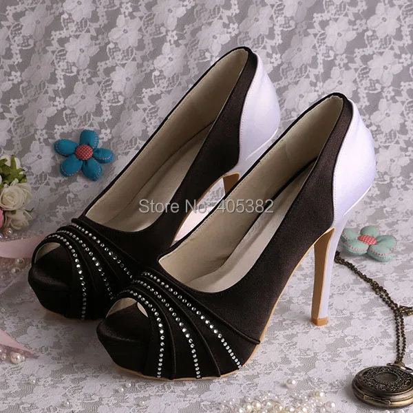Discount Black and White Prom High Heels Platform Wide Bridal Shoes for Women Big Size 42-in ...
