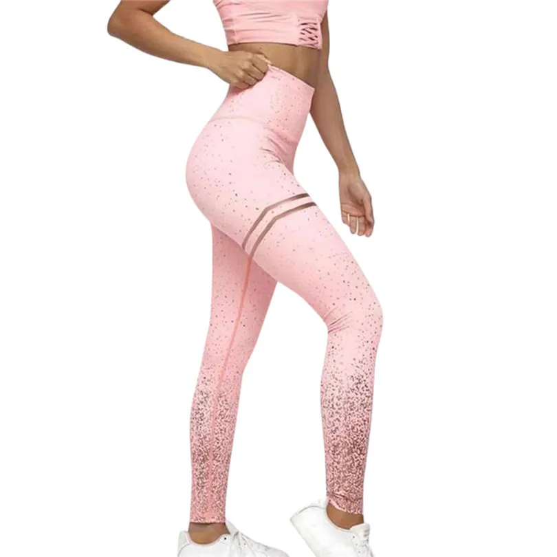 Yoga Pants Women Dots Leggings Fitness Sports Gym Running pink Yoga Pink Athletic Pants Full Length 2019 new #3m11 (1)