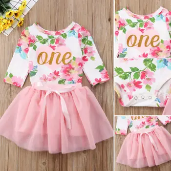 

2018 Cute Adorable Newborn Baby Girls Floral Long Sleeve Bpdysuit Tops Tulle Tutu Skirt Casual Princess Outfit Set 0-24M