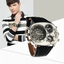 Mode OULM Hommes Militaire Dual Time Mouvements En Cuir Sport Quartz Montre-Bracelet