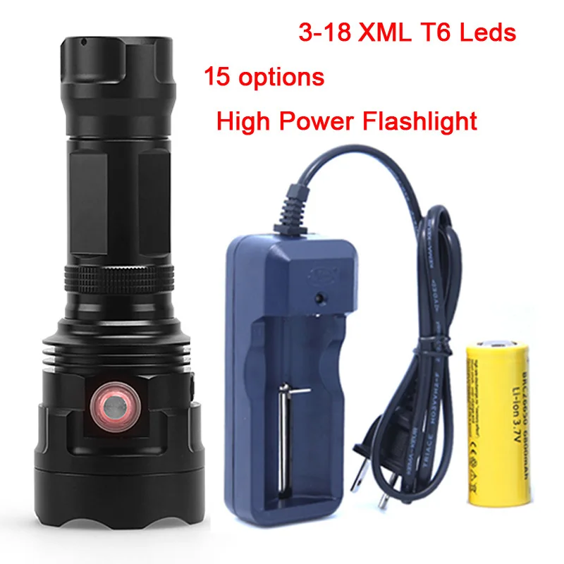 Koop 2018 Nieuwe Krachtige 3 18 x XM T6 LED Zaklamp Fakkel USB Oplaadbare 18650 26650 Batterij Vissen Lamp Licht lantaarn