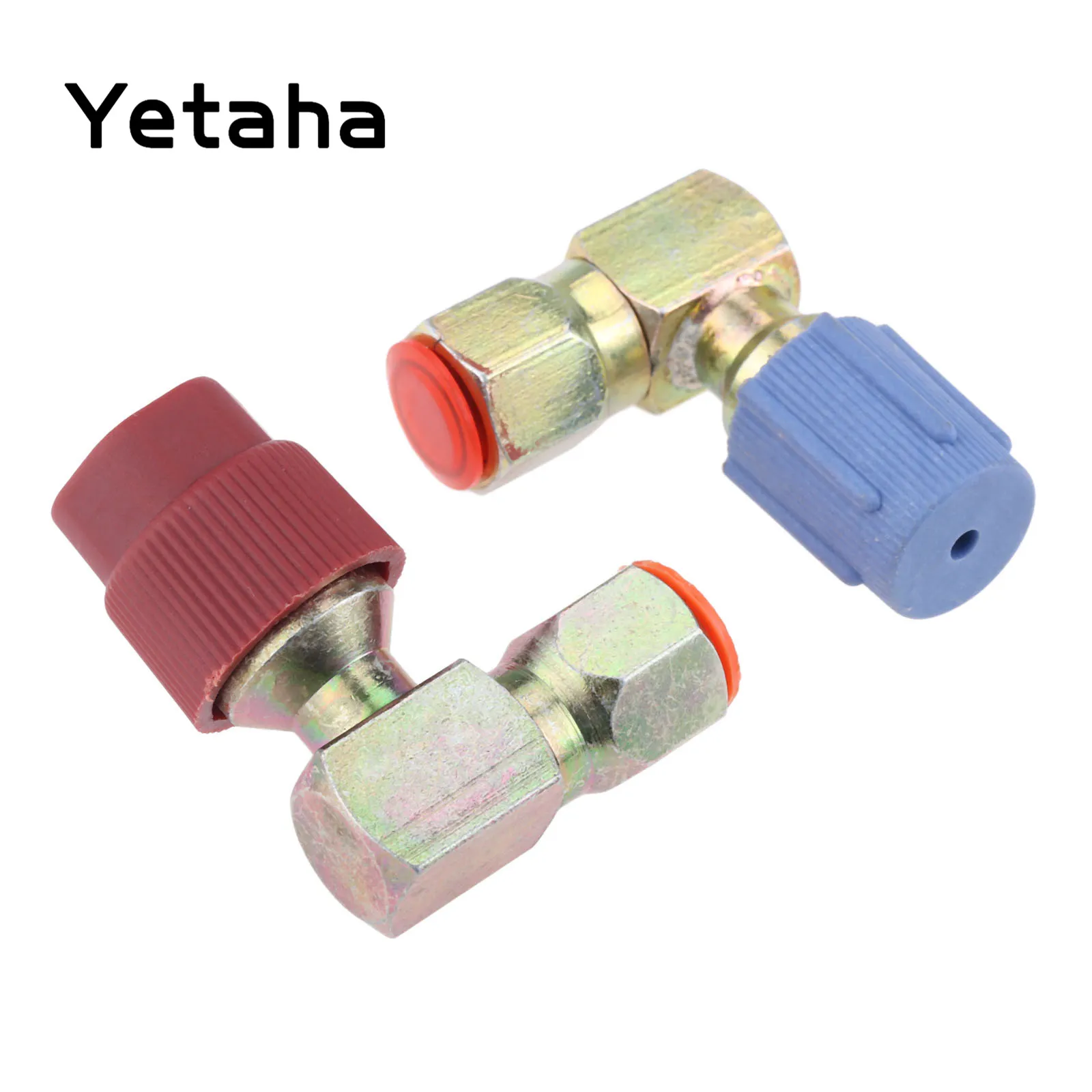 

Yetaha 90 Adapters w/ Valve Core & Service Port Caps High Low Side Quick Coupler R12 R22 R134a System 13mm 16mm Plastic Caps