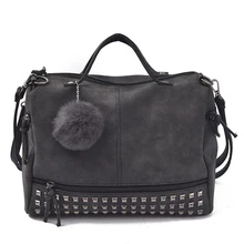Женские дизайнерские сумки оcehnuu, модные женские кожаные сумки на плечо с заклепками, винтажные женские сумки-мессенджеры с помпонами