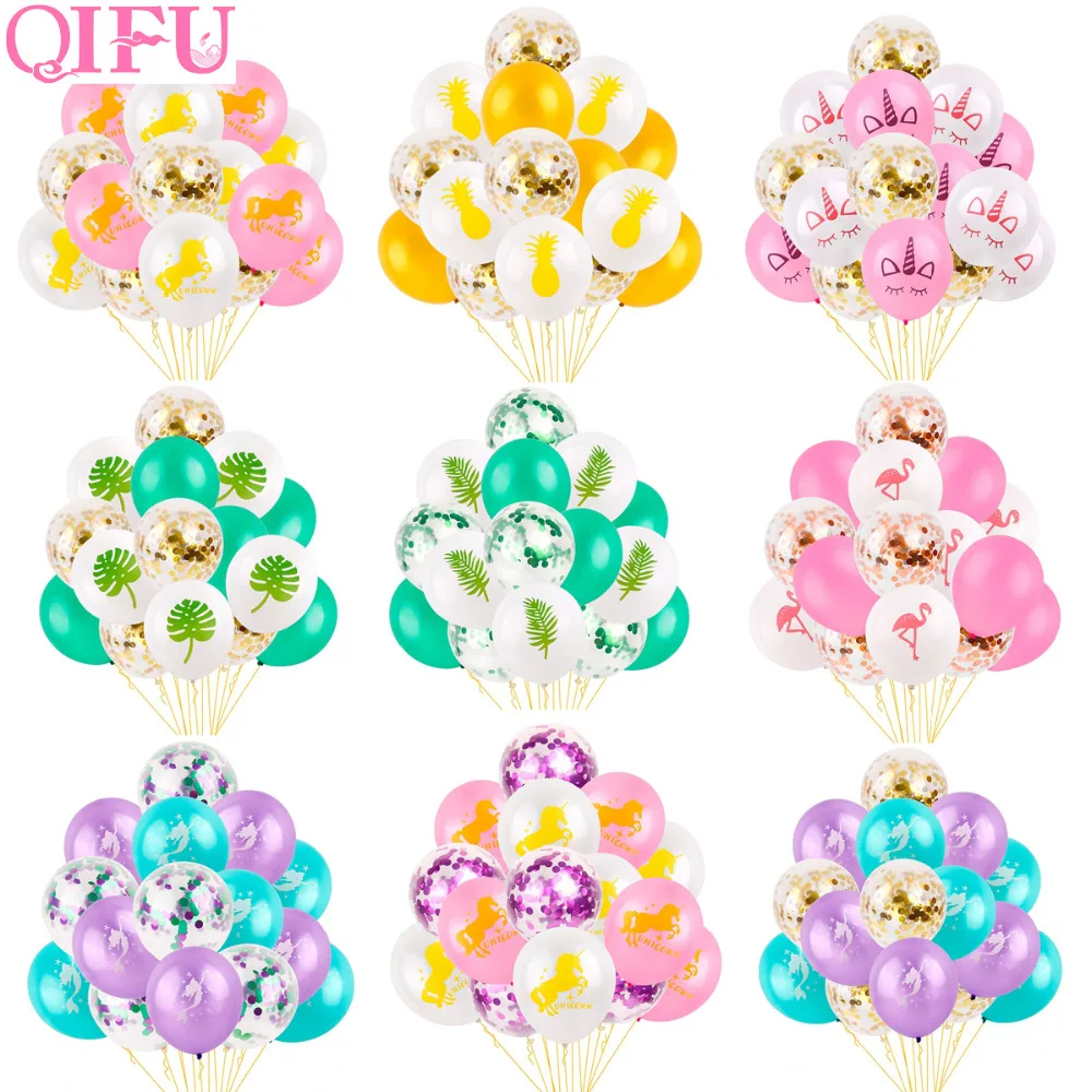 

QIFU 15Pcs Party Unicorn Birthday Balloons Air Pink Flamingo Decoration Latex Balloon The Little Mermaid Party Supplies