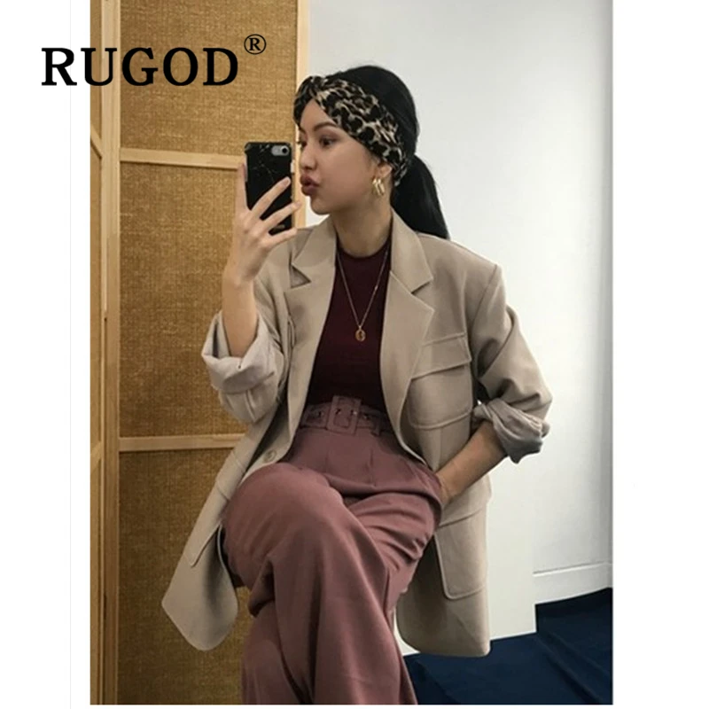 RUGOD корейский Однотонный женский Блейзер Куртка модный отложной воротник с