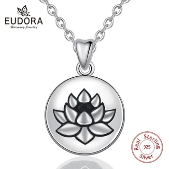 

EUDORA 925 Sterling Silver Lotus Charm Necklace Lotus Disc Necklace Yoga Jewelry Spiritual Gifts Mothers Day statement jewelry