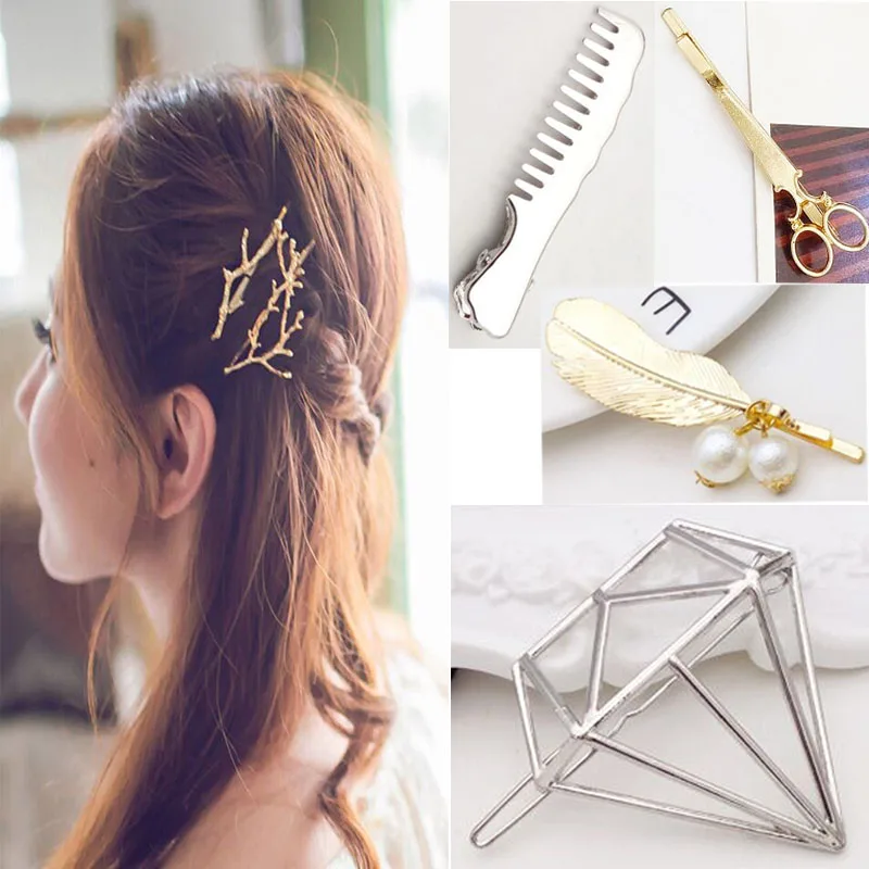 

Creative fashion geometry 2pcs / hollow girl princess hairpin alloy clip hair accessories hot wholesale