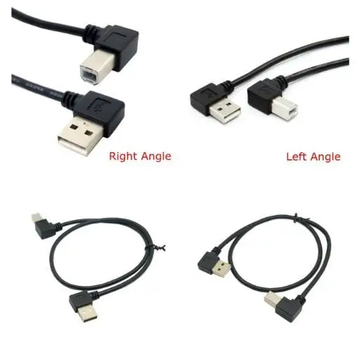 Правый и левый угол USB 2,0 A папа к USB B папа Тип B BM правый угол принтер сканер 90 градусов кабель 50 см 100 см BM Угловой кабель