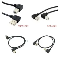 Правый и левый угол USB 2,0 A папа к USB B папа Тип B BM правый угол принтер сканер 90 градусов кабель 50 см 100 см BM Угловой кабель