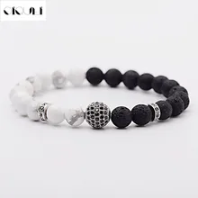 Oiquei 2021 encantos branco preto lava natural pedra difusor pulseiras para homens micro pave cz bolas de cobre frisado pulseira