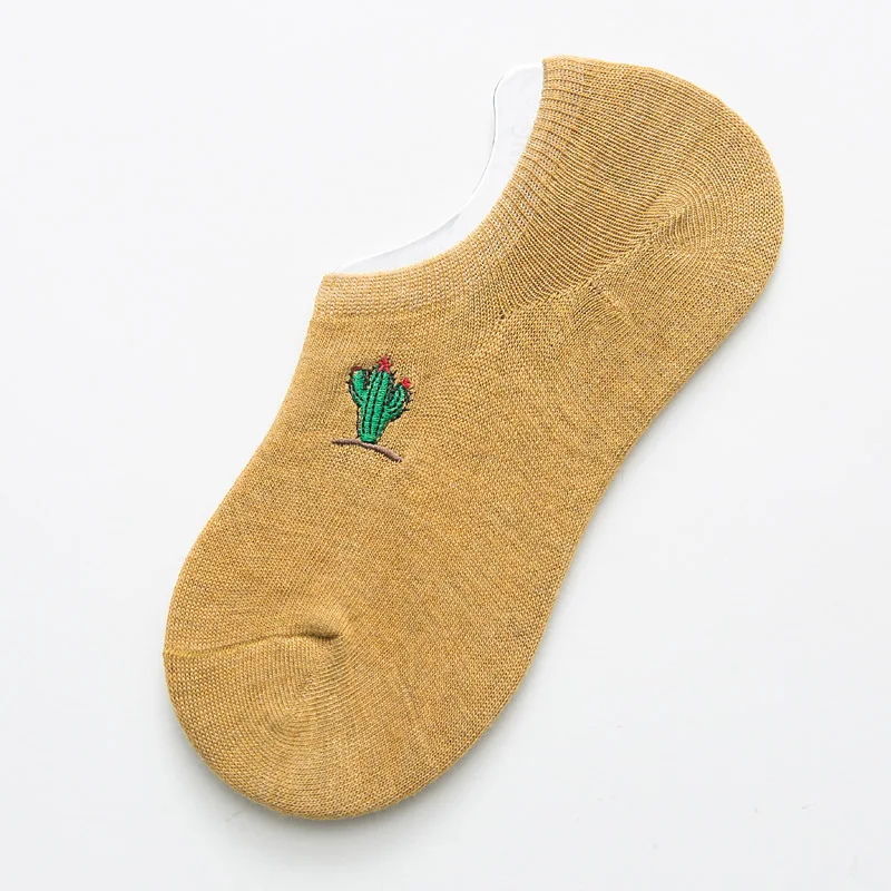 Новые летние хлопковые невидимые женские носки с вышивкой модные милые носки до щиколотки с рисунком из мультфильма высококачественные Нескользящие силиконовые носки на каблуке - Цвет: ginger