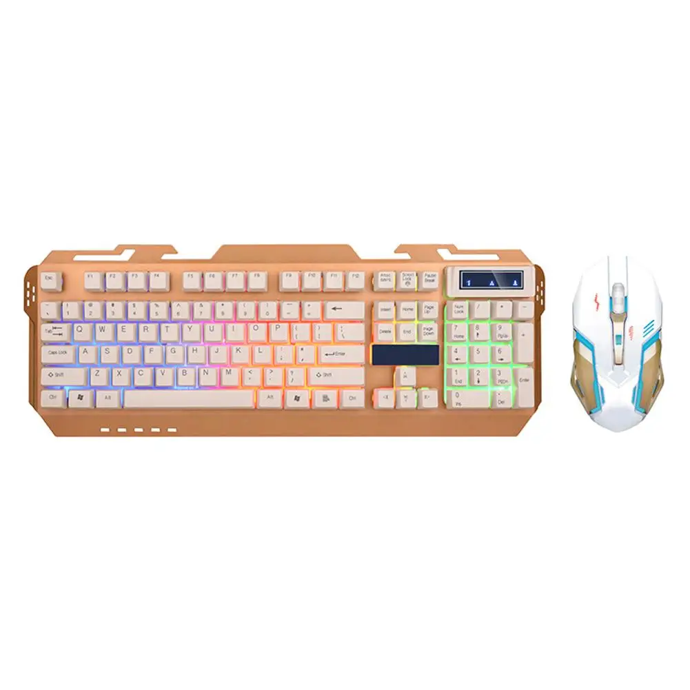 

PC Gaming Mechanical Mouse Keyboard Set Waterproof Metal Cover Luminous PC Gamer USB Wired Standard Keyboard Mice Kit Laptop