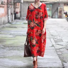 Oversized 2017 ZANZEA Women Casual Loose Dress Ladies Vintage Elegant V Neck 3/4 Sleeve Floral Print Long Maxi Dress Vestidos