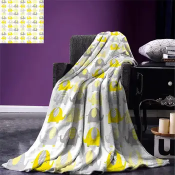 

Nursery Blanket Yellow and Grey Cute Elephant Collection Cartoon Animals with Different Patterns Warm Blankets for Beds