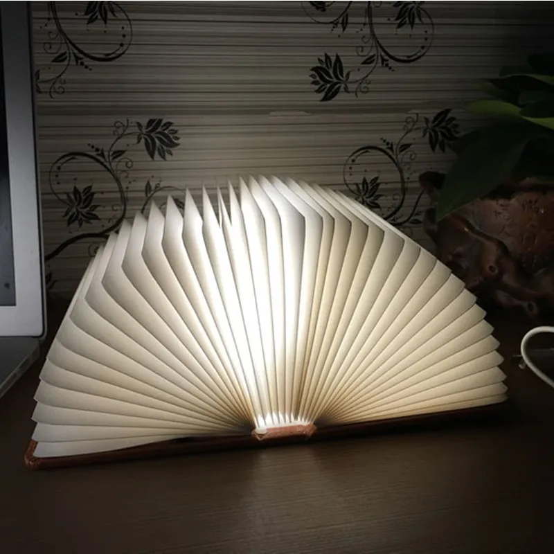 

[Seven Neon]5W Wooden Folding Book Light,Magicfly USB Rechargable book Shaped Light Led Desk Table Lamp for Decor