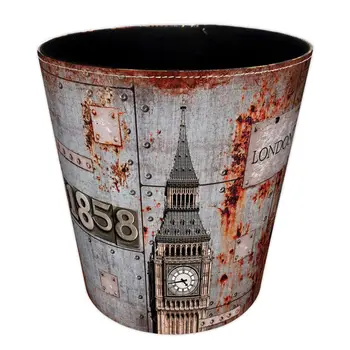 

10L Retro Rust Waterproof Leather Trash Bin Waste Container Garbage Waste Bins Trash Can for Kitchen Bedroom Office Household