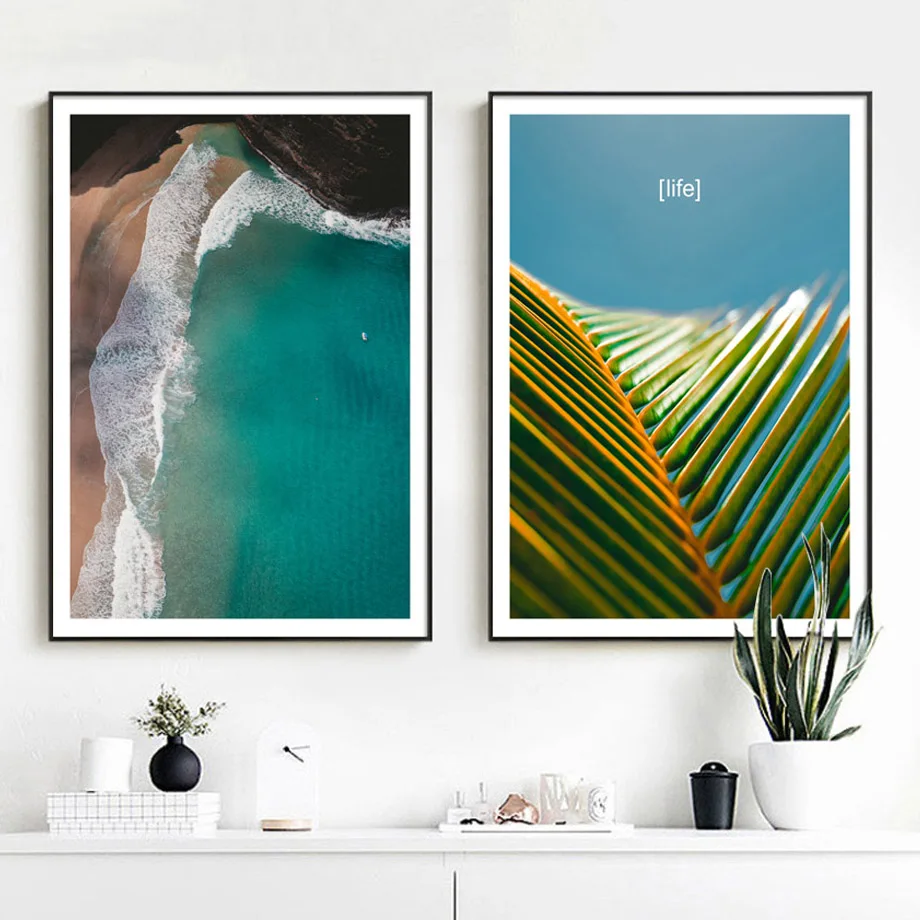 Mer Plage Vert Feuilles Paysage Affiches Et Impressions Mur Art
