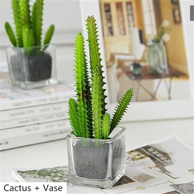 Cactus Корейское украшение для дома мини бонсай искусственное растение зеленая Пшеница рассада стекло мини искусственный; в горшке суккулент садовый декор - Цвет: Cactus
