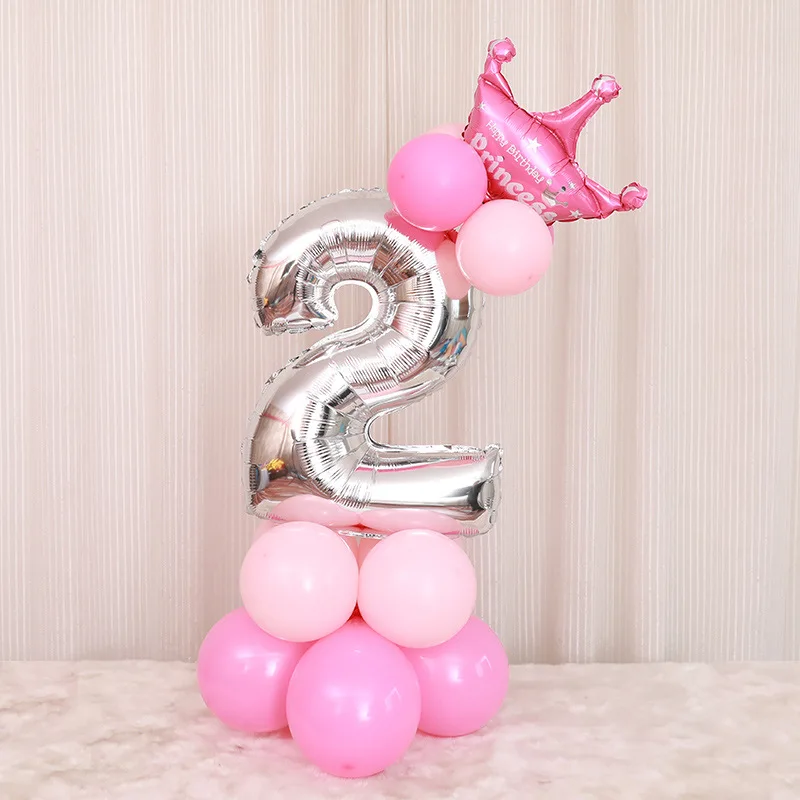 16PCS/lot 32inch Silver Number Foil Balloons Digit air Birthday Balloon Kids Birthday Party wild one Decorations Figure - Цвет: Rose 2