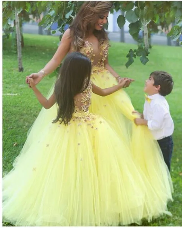 High Quality Yellow Flower Girl Dress for Wedding Tulle 3D Flowers Girls First Communion Gown Custom Made Any Size | Детская одежда и