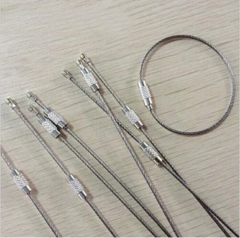 10pcs Stainless Steel EDC Cable Wire Loop Luggage Tag Key Chain Ring