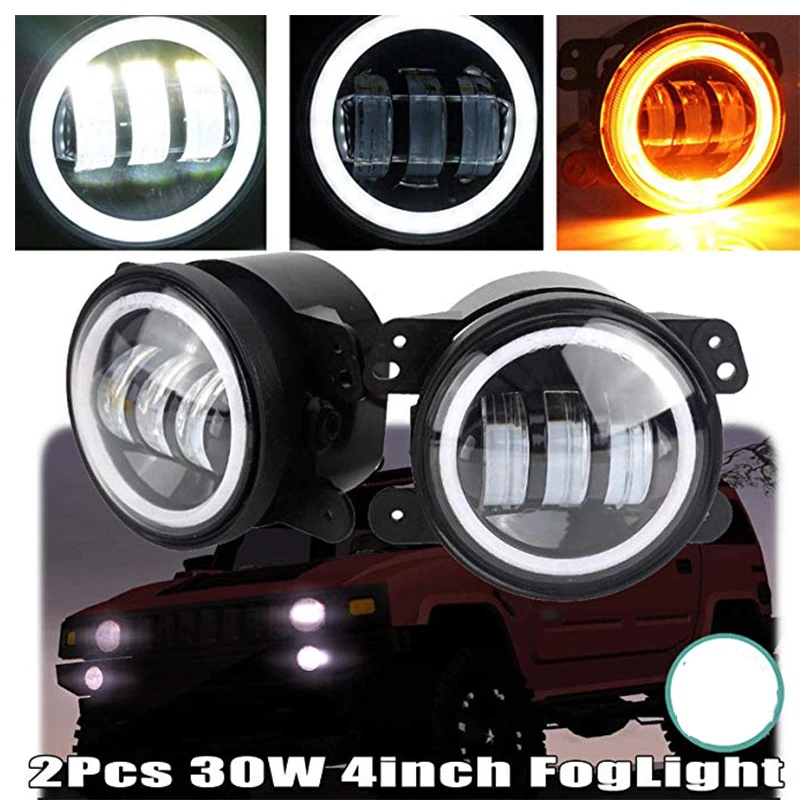 

2pcs 4 Inch Round Led Fog Lights 30w 6000k White Halo Ring DRL Off Road Fog Lamps For Jeep Wrangler JK TJ LJ Grand Cheroree