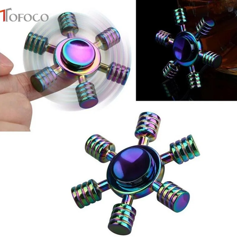 

TOFOCO New DIY Six Hand Spinner Fidget Gyro  Fidger Spinner Focus Toy EDC Stress Relief