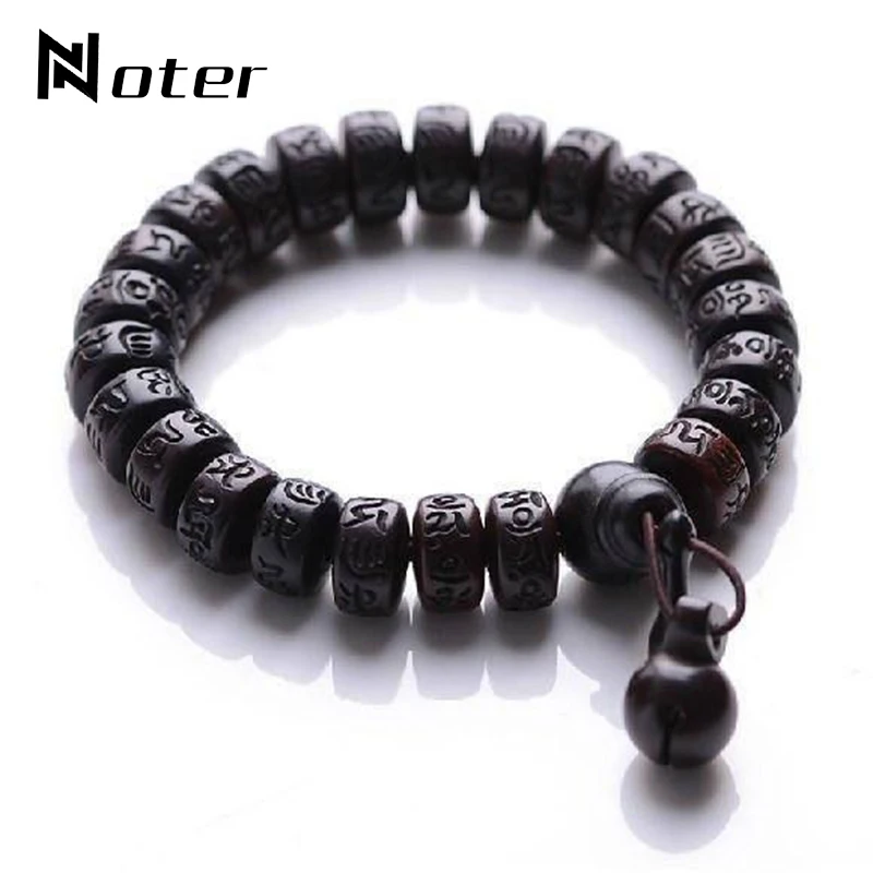 

Noter Antique Jujube Wooden Buddha Bracelet Letter Runes Meditation Wood Men Braclet OM Mani Padme Hum Armbanden Yoga Jewelry