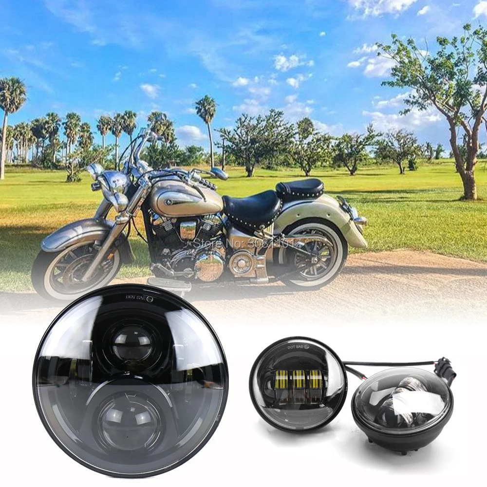 

7" 60W LED Projector Headlight Hi/low Beam Auto + 4.5"Projector Fog Lamp for 1956-1959 Harley-Davidson Hummer(except year 1957)