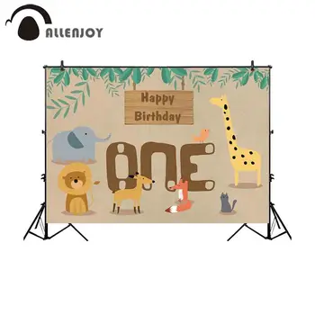 

Allenjoy backdrop for photographic studio animals frist happy birthday party cute leaves kids background photocall photobooth
