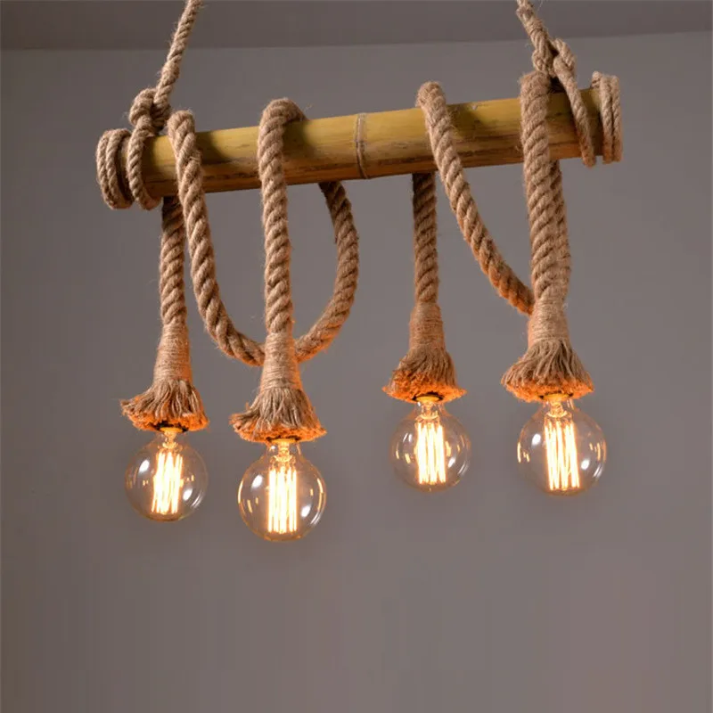  Vintage Rope Pendant Lights Lamp Personality Loft Lights Hemp Rope bamboo lamp for Kitchen Cafe Bar - 32962310242