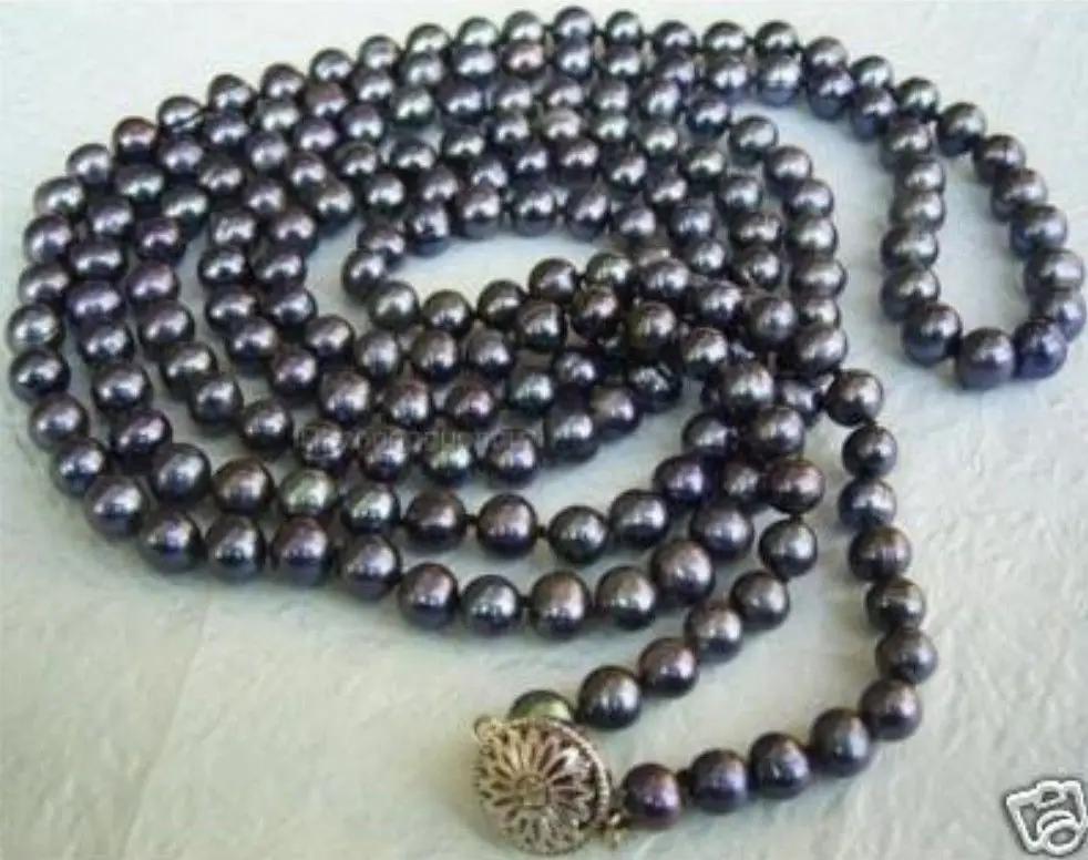 

Exquisite 6-7mm FW black Cultured freshwater pearl necklace 50"Noble style Natural Fine jewe fast SHIPPING