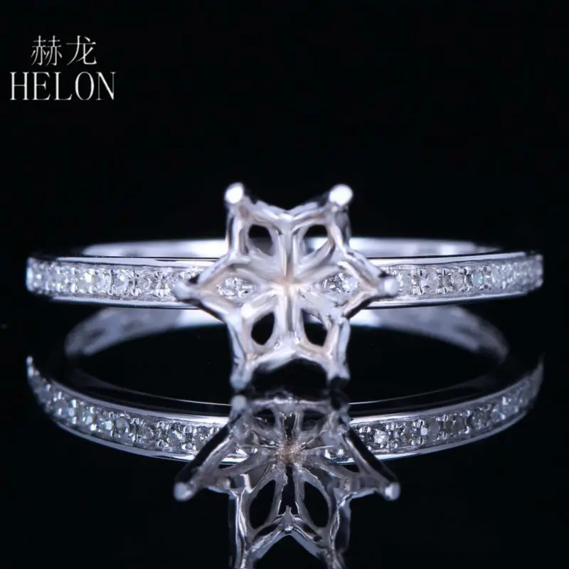 

HELON Solid 10K White Gold 6.5-7mm Round Cut Pave Natural Diamond Semi Mount Ring Women Engagement Wedding Trendy Fine Jewelry