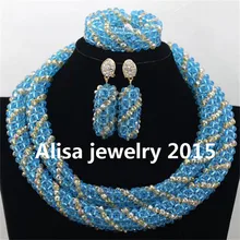 Новинка Комплект синего цвета и золотого цвета с украшением в виде кристаллов Свадебные нигерийские бусы ювелирный набор Африканский комплект украшений для вечеринки