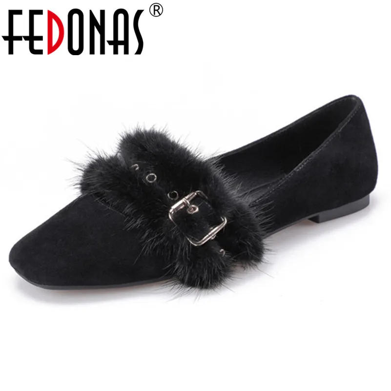 

FEDONAS 2019 Vintage Oxford Shoes Women SquareToe Fur Autumn Flats Heel Buckle Ladies Shoes Woman Comfort Flats Casual Shoes
