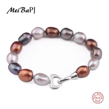 MeiBaPJ 925 Sterling Silver 10 11mm Fashion Baroque FreshwaterPearl Bracelet for Women Lover Heart Accessaries
