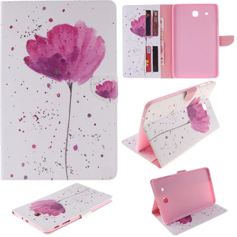 Inside Painted Flower Wallet Case For Samsung Galaxy Tab E 9.6 T560T561SM-T560 PU Leatehr Flip Tablet Cover 9.7 Inch Stand  (9)